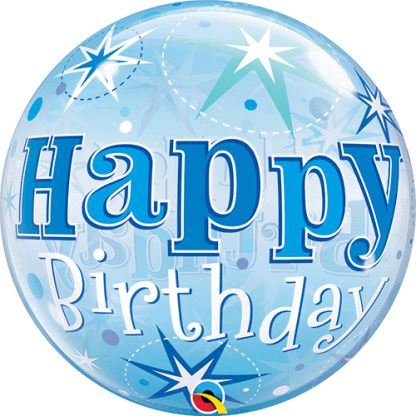 Happy birthday blå stjerner - Giv en ballon