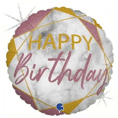 Happy birthday marmor rosegold - Giv en ballon