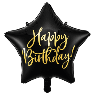 Sort stjerne happy birthday - Giv en ballon