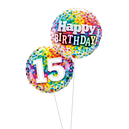 Happy birthday 15år konfetti buket - Giv en ballon