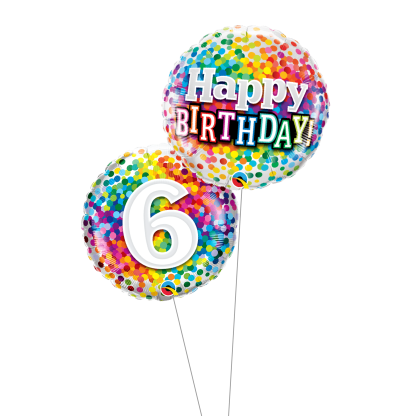 Happy birthday 6år konfetti buket - Giv en ballon