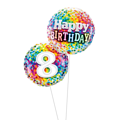 Happy birthday 8år konfetti buket - Giv en ballon