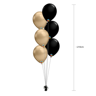 Nytårs buket med 6 balloner guld & sort - Giv en ballon