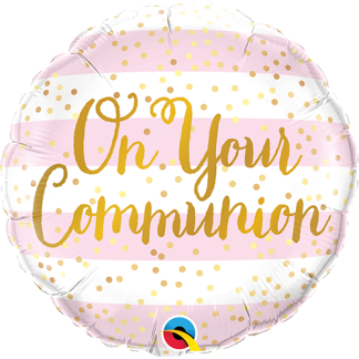 On Your Communion Pink Stripes - Giv en ballon
