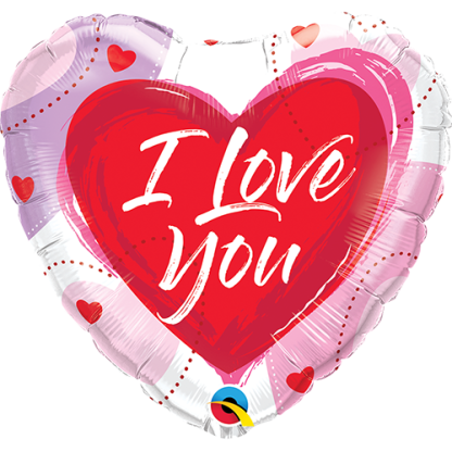 I Love You Brushed Hearts - Giv en ballon