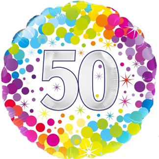 50 år colorful confetti - Giv en ballon