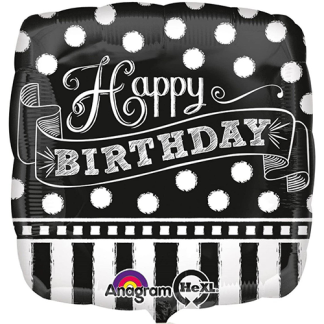 Happy Birthday Black White - Giv en ballon