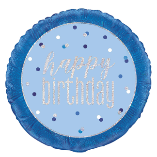 Happy Birthday Blue Glitter - Giv en ballon